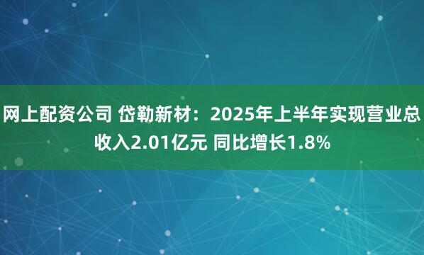 网上配资公司 岱勒新材：2025年上半年实现营业总收入2.01亿元 同比增长1.8%